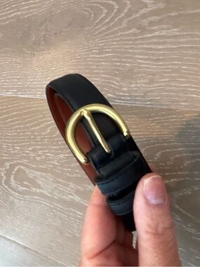 Coach Black Leather Belt with Gold-Tone Round Buckle